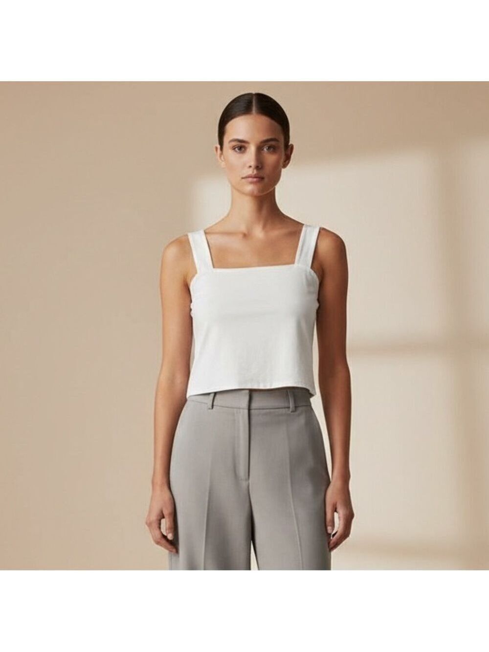 New LOFT White Cotton Tank Top Crop Lined - Size L minimalist, Basics essential